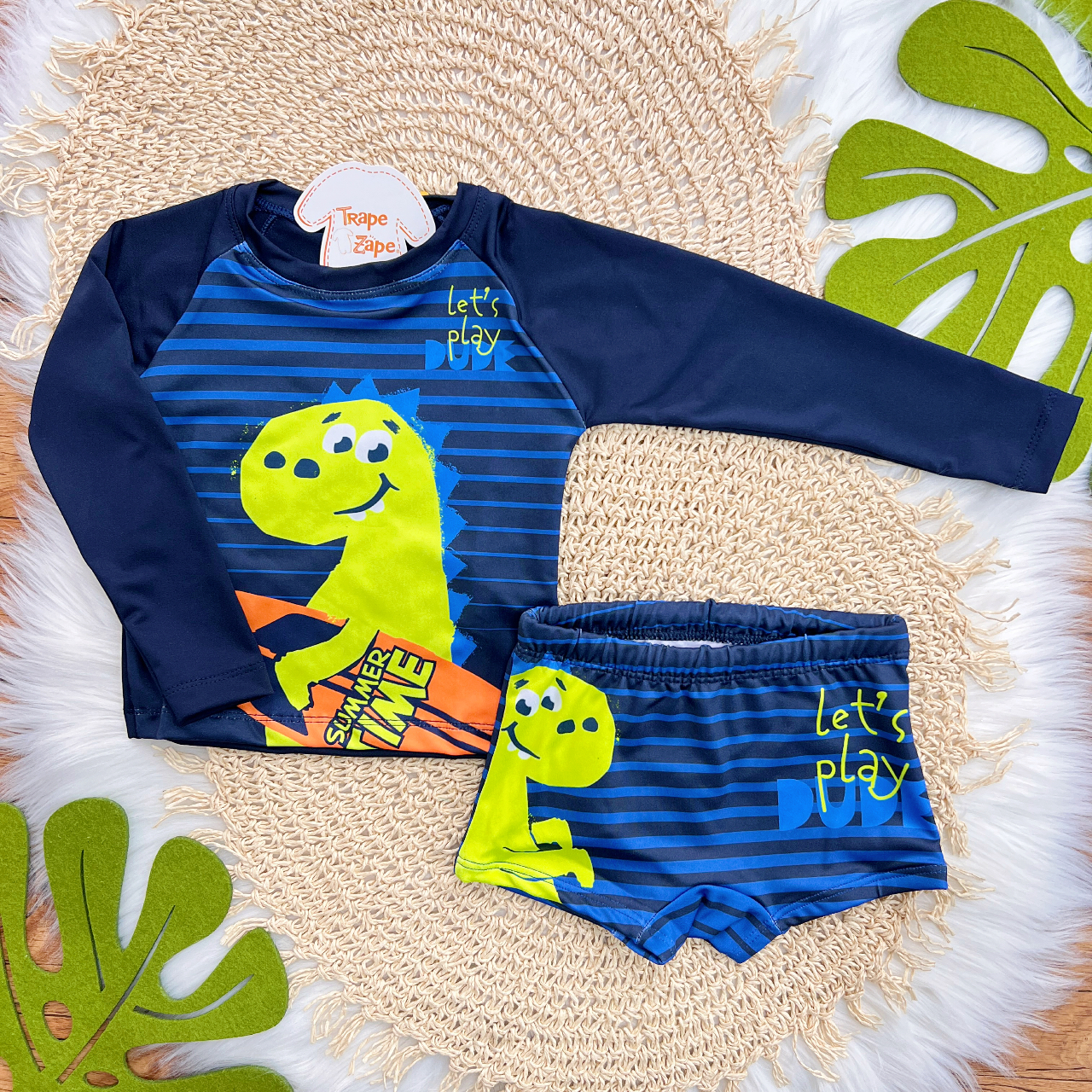 Linha Praia - Blusa com Proteção UV50+ e Sunga Let's Play Dude - Marinho